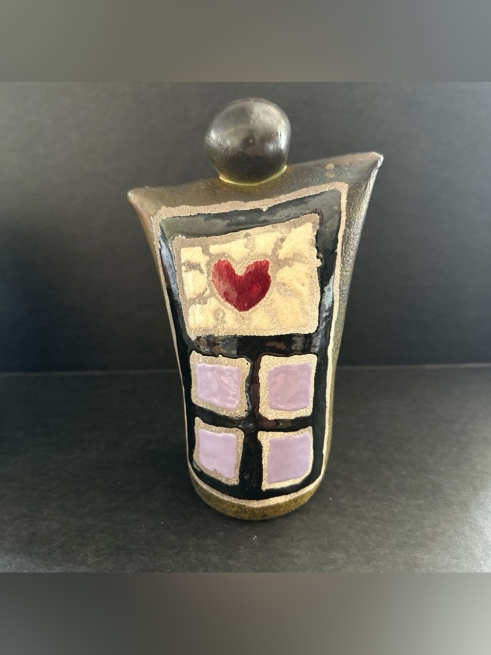 Barb Hertel Spirit Rattle Raku Ceramic Art Pottery Signed 7" Guardian Angel